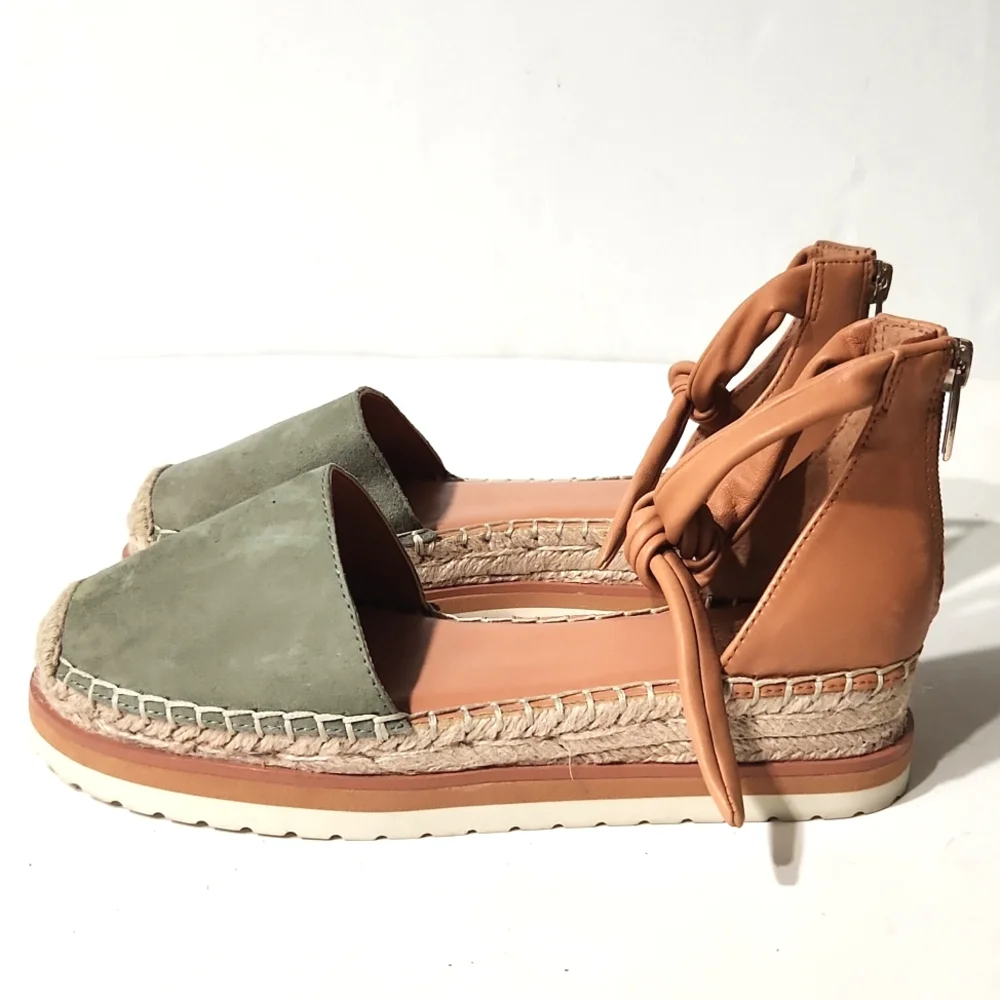 Vince Camuto Binadee Leather Platform Espadrilles Olive Size 6M EUC!!
